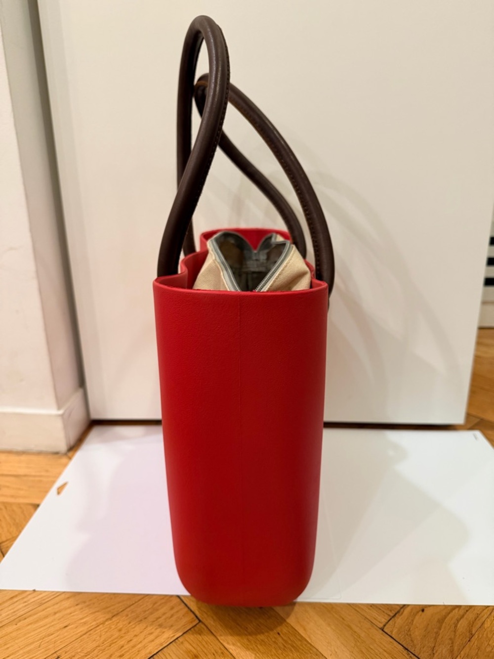 O Bag Italy Tote –Red, Removable Handles & Insert, Extra Tan Handles Included - Picture 3 of 10